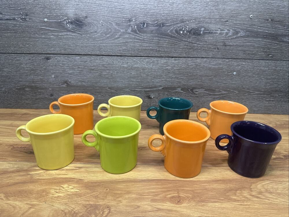 Fiesta Ware Coffee Mugs Ring Handle Homer Laughlin HLC ~set Of 8 Cups